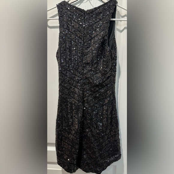 PepperMayo Sleeveless Plunging V Neck Sparkly Mini Dress in Geo Stripe Sequin - Picture 2 of 5